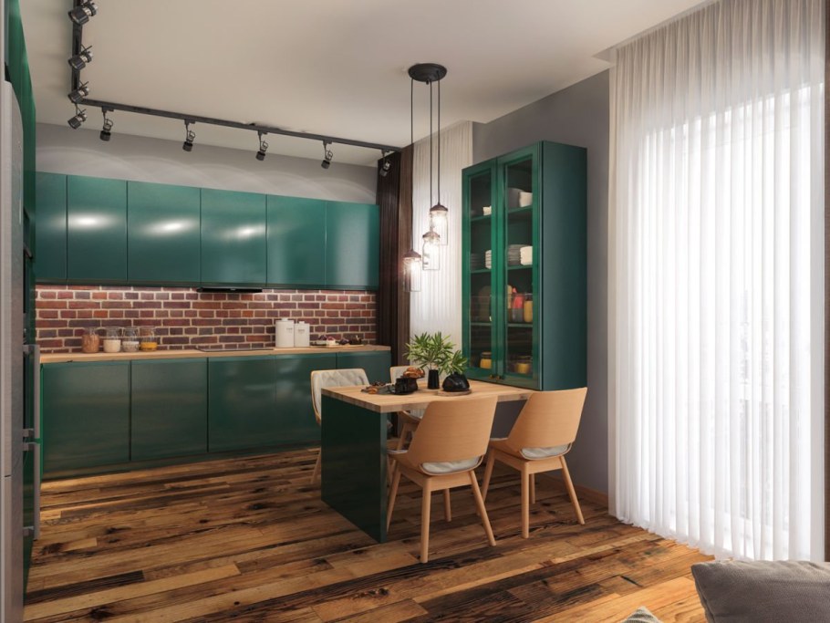 Зеленая кухня лофт