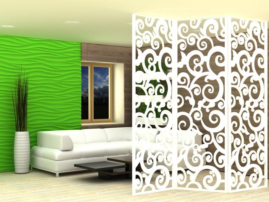 Интерьер с ширмой в комнате
