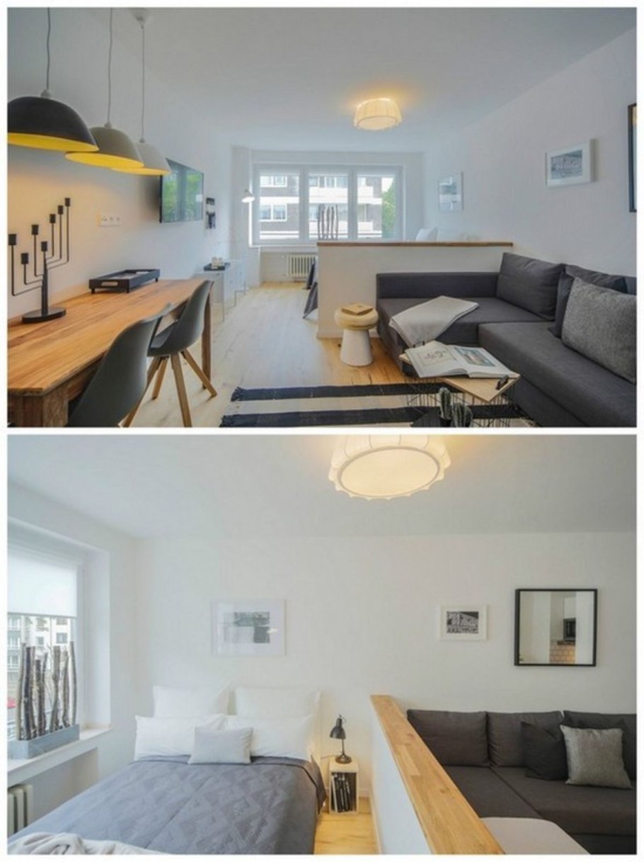 Комната кровать и диван в одной комнате