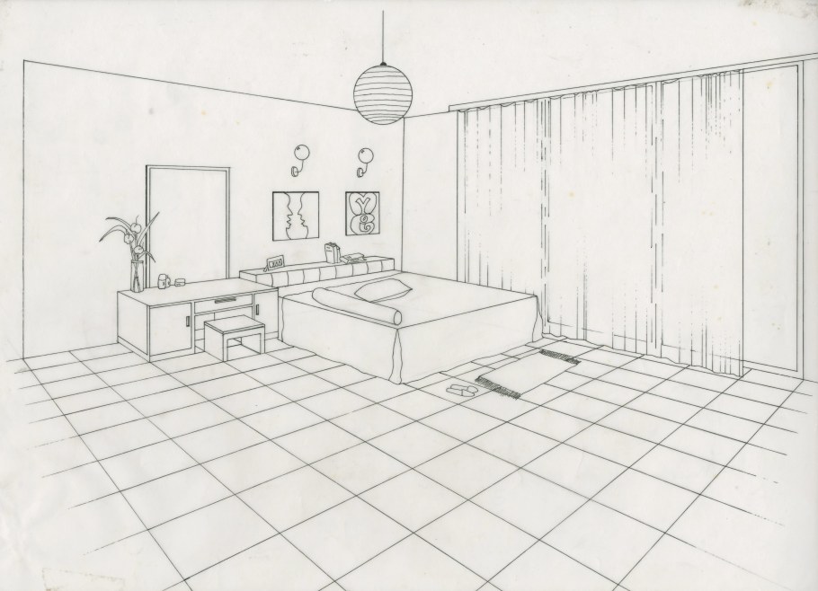 Эскиз комнаты с мебелью