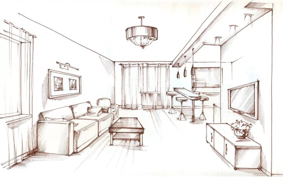 Зарисовка комнаты в перспективе