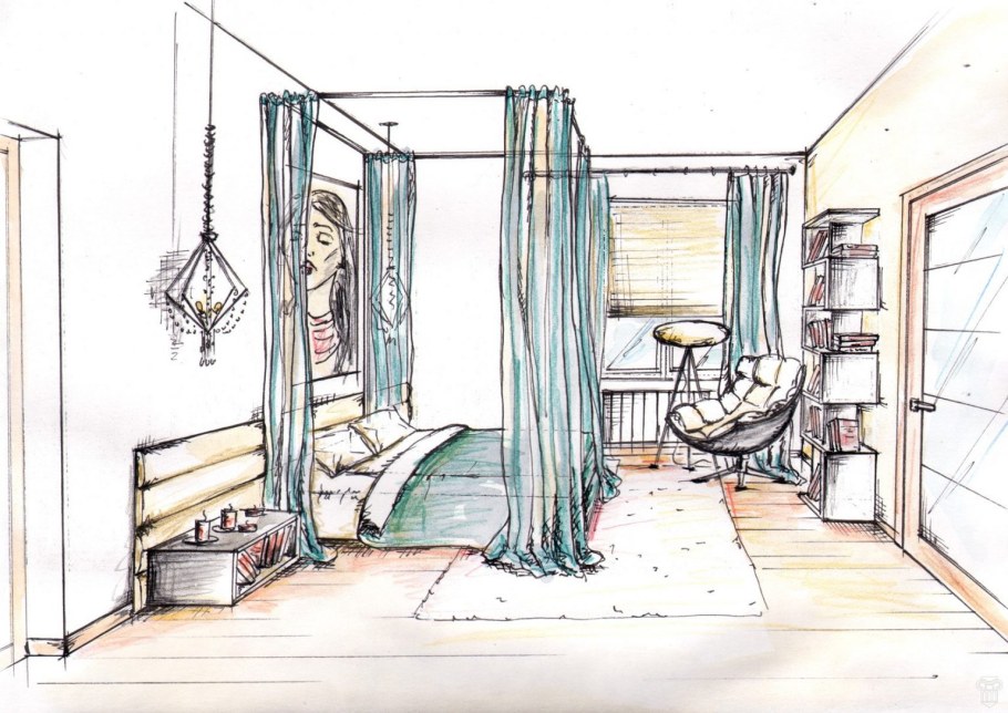 Рисование комнаты с мебелью для детей