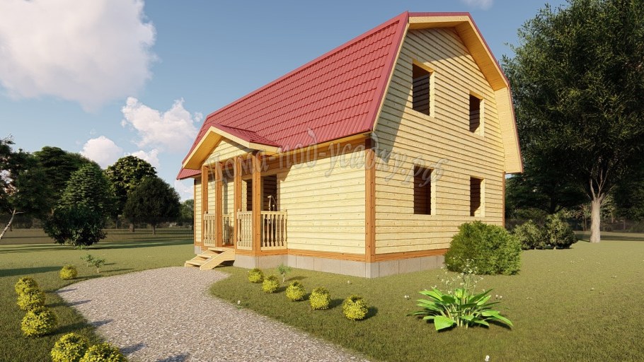 Баня с мансардой и террасой 8на9