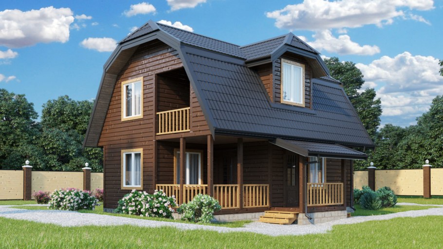 Дом из бруса с ломаной крышей