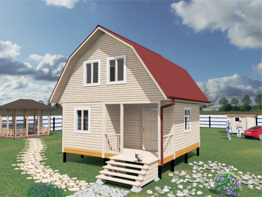 Крашенный дом с ломаной крышей