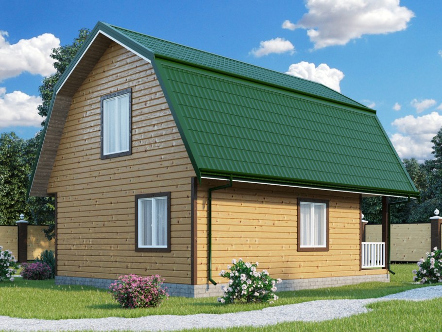 Деревянный дом с мансардной крышей