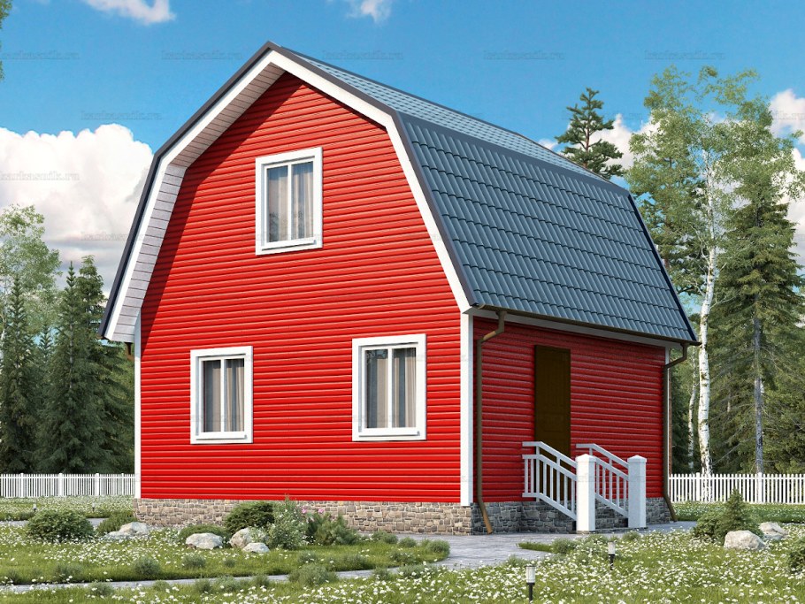 Баня дом 6х6 с мансардой и верандой