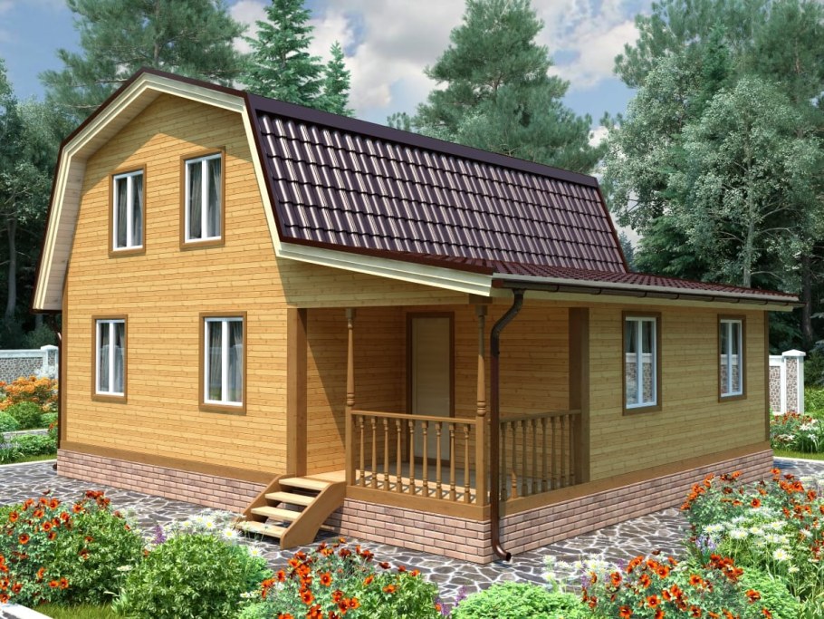 Двухэтажный мансардный дом