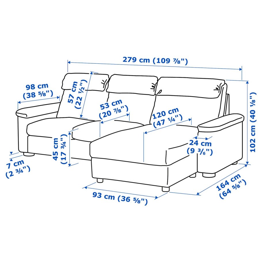 Лидгульт 3-местный диван с козеткой гранн/Бумстад