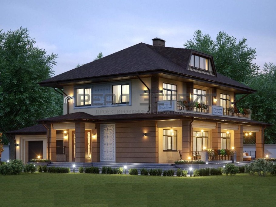 Двухэтажный коттедж с террасой