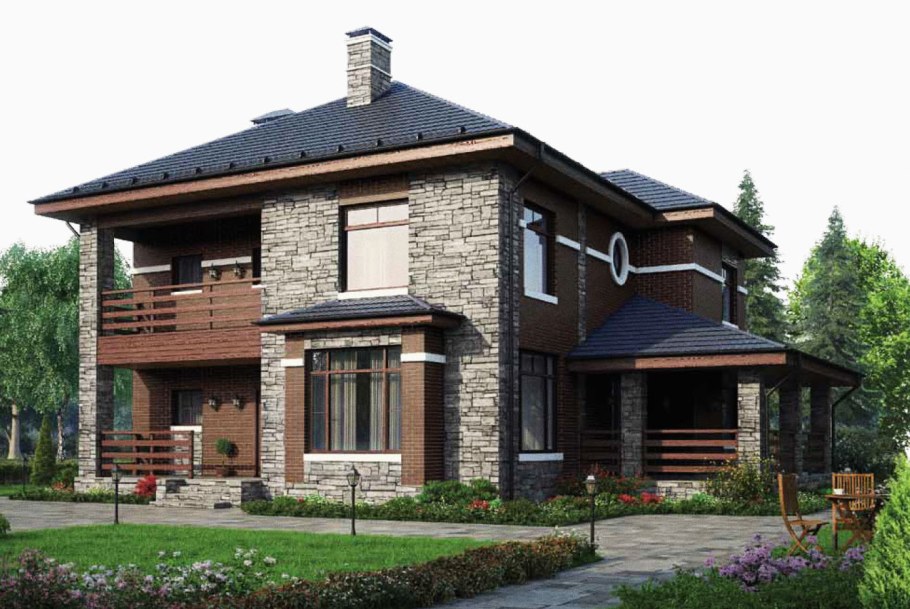 Коттедж из кирпича с балконом