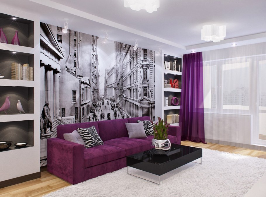 Гостиная в серо сиреневых тонах