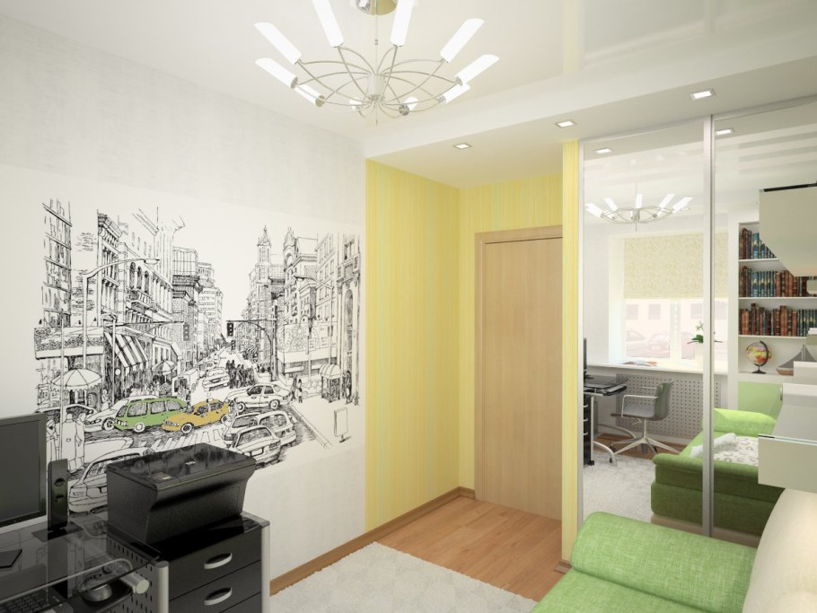 Фотообои в интерьере маленькой комнаты