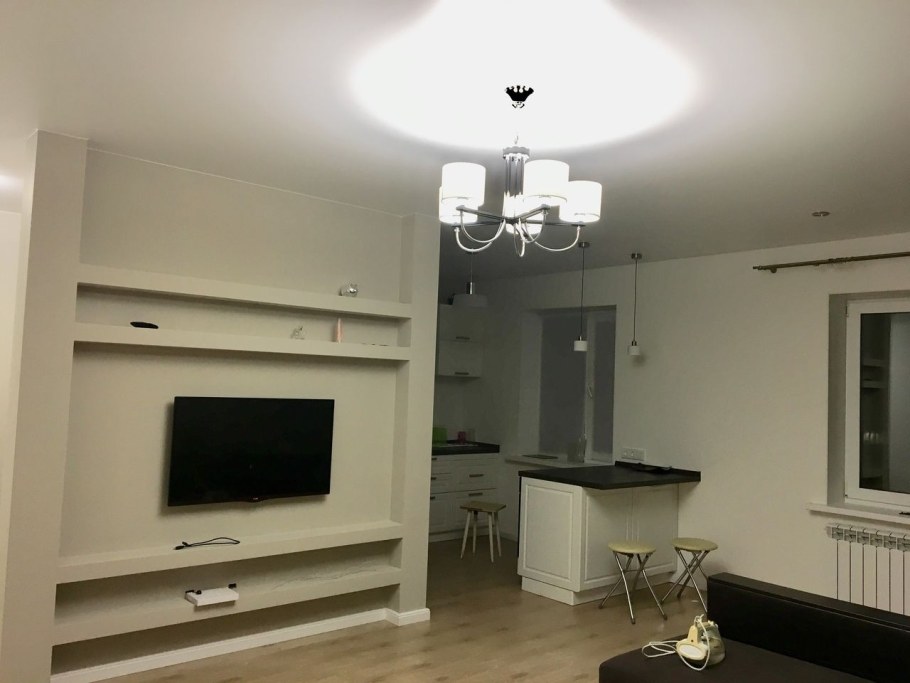 Гостиная с книжными полками в хрущевке