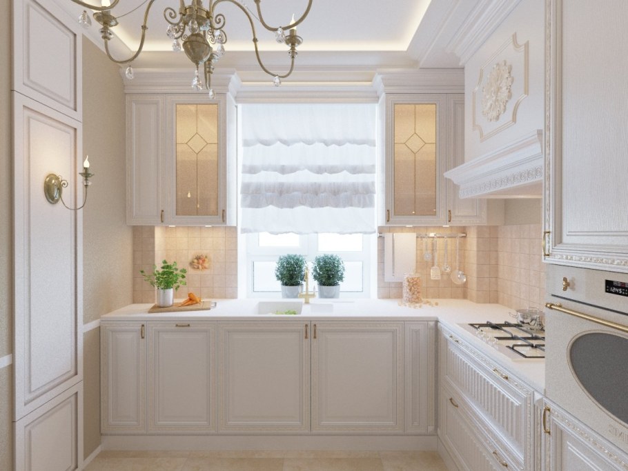Кухни Неоклассика светлые угловые