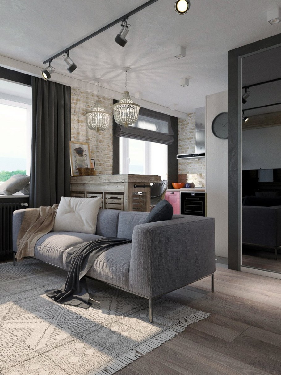 Интерьер однокомнатной студии 45 кв.м