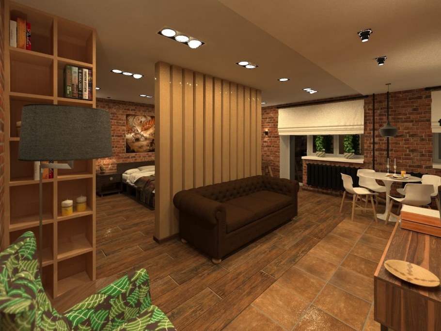 Студия 25 кв м в стиле лофт кирпич