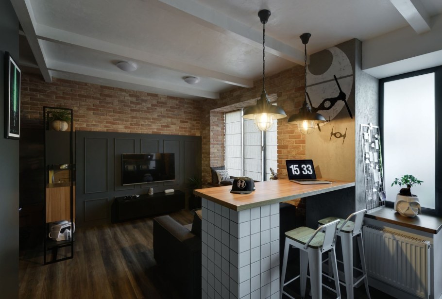 Студия 25 кв м в стиле лофт кирпич