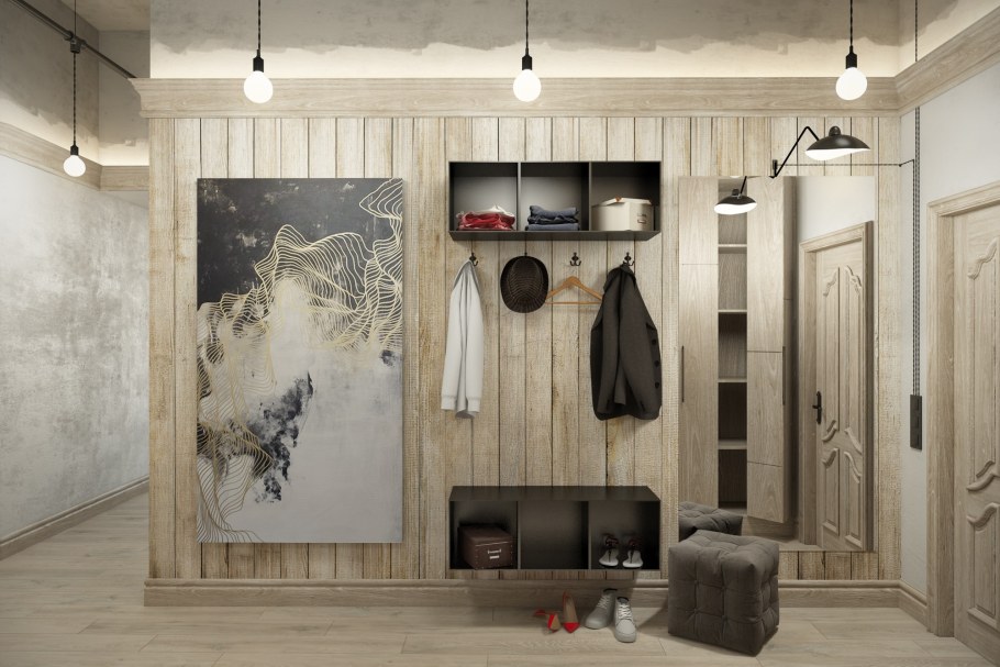 Коридор с серыми дверями