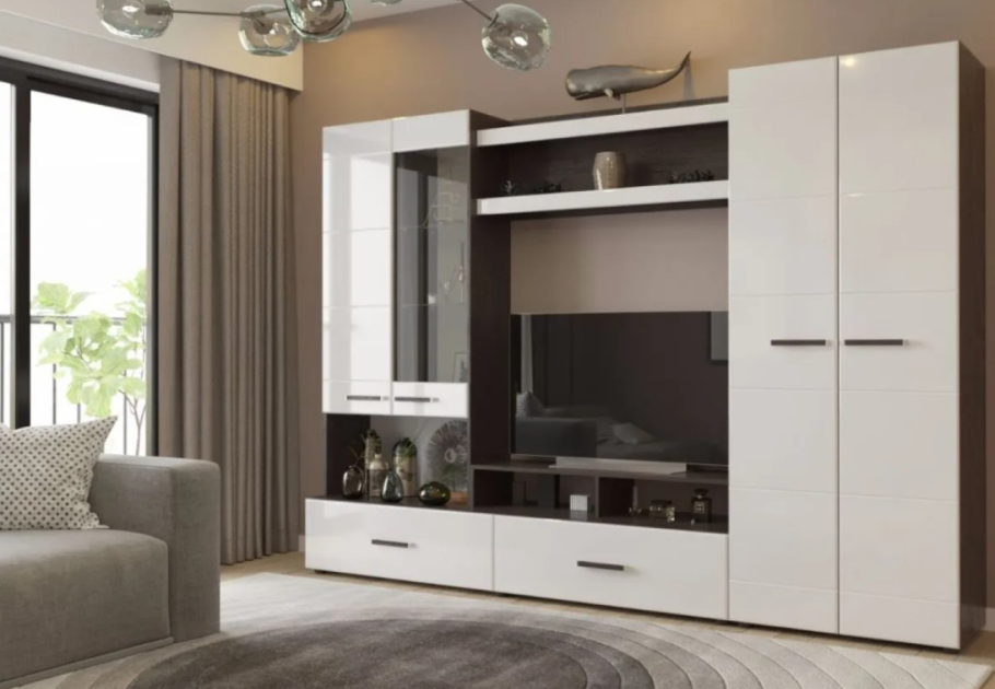 Гостиная Горизонт Ненси-1 венге/белый глянец