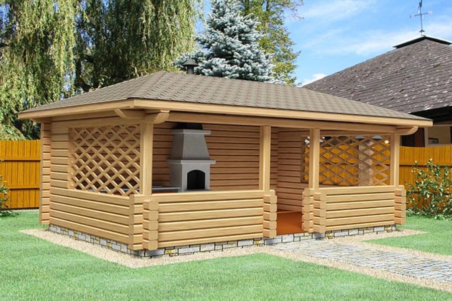 Беседка с мангалом и топчаном