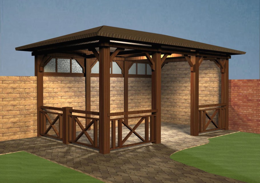 Беседка с мангалом из кирпича 5 на 5 метров