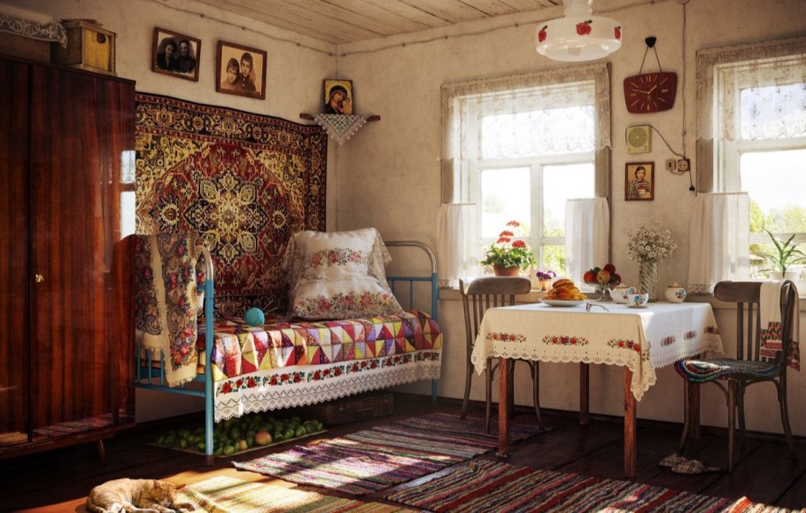 Старый дачный домик внутри