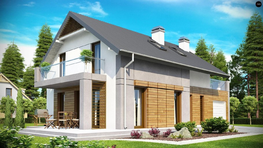 Двухэтажный дом с террасой над гаражом