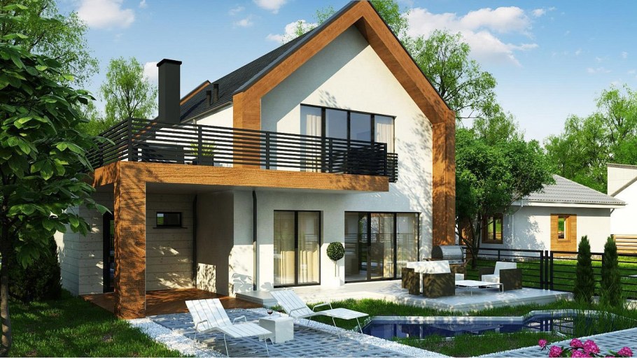 Двухэтажный дом с четырпх катроф крышей