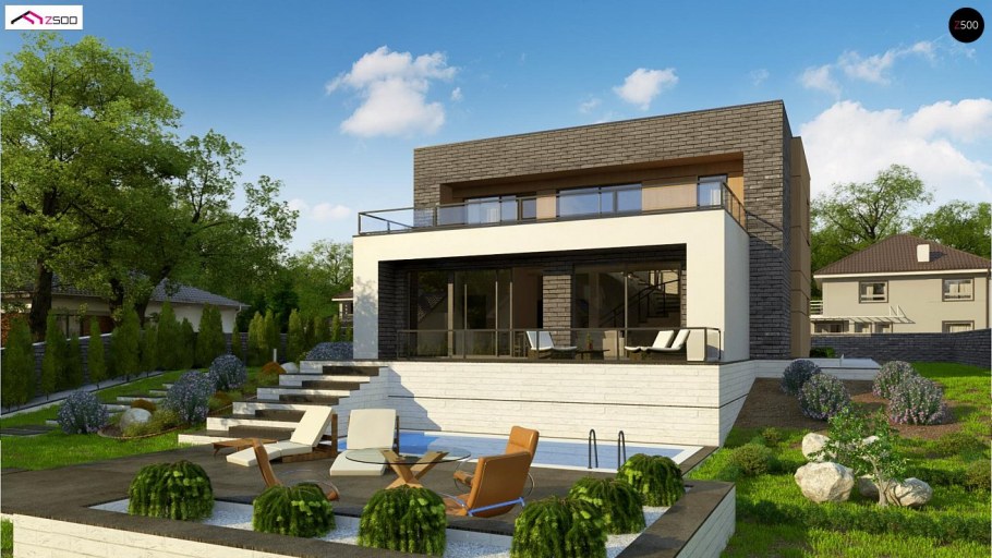 Дом двухэтажный большой балконом