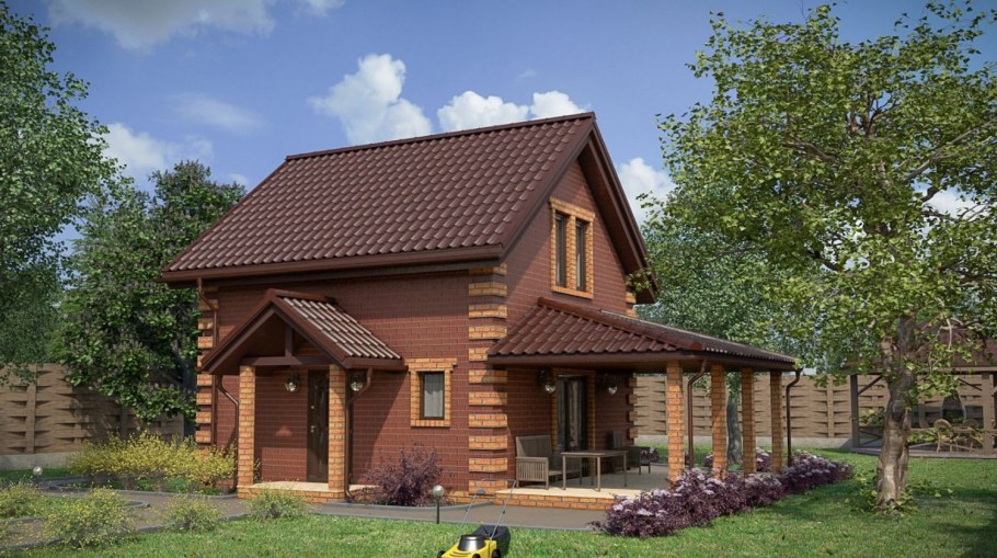 Двухэтажная баня из кирпича