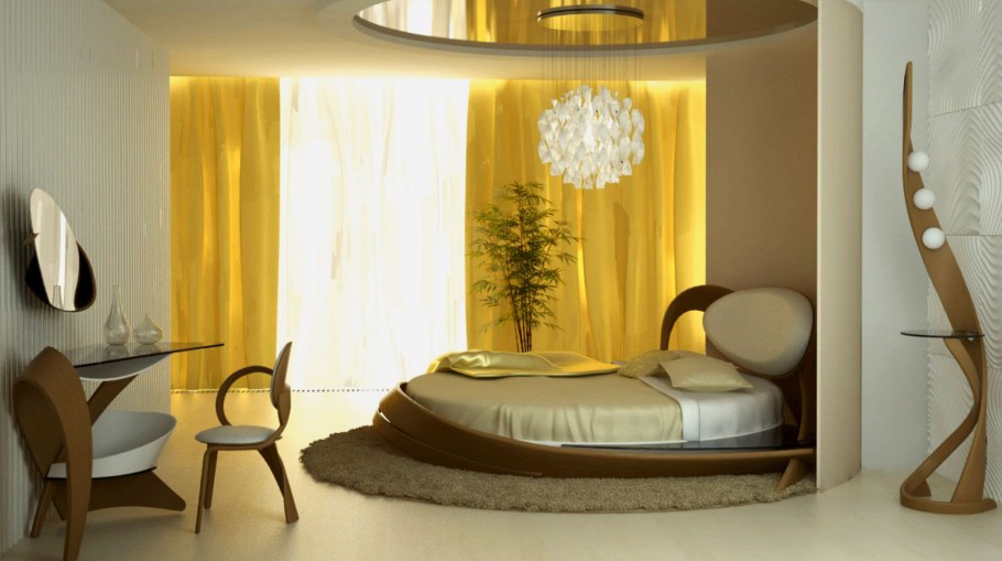 Дизайнерский интерьер спальни с круглой кроватью