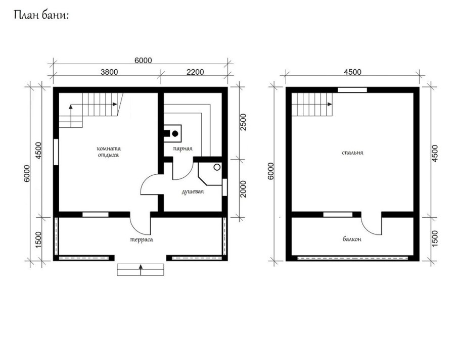 Проект бани 6х4 из пеноблоков с мансардой