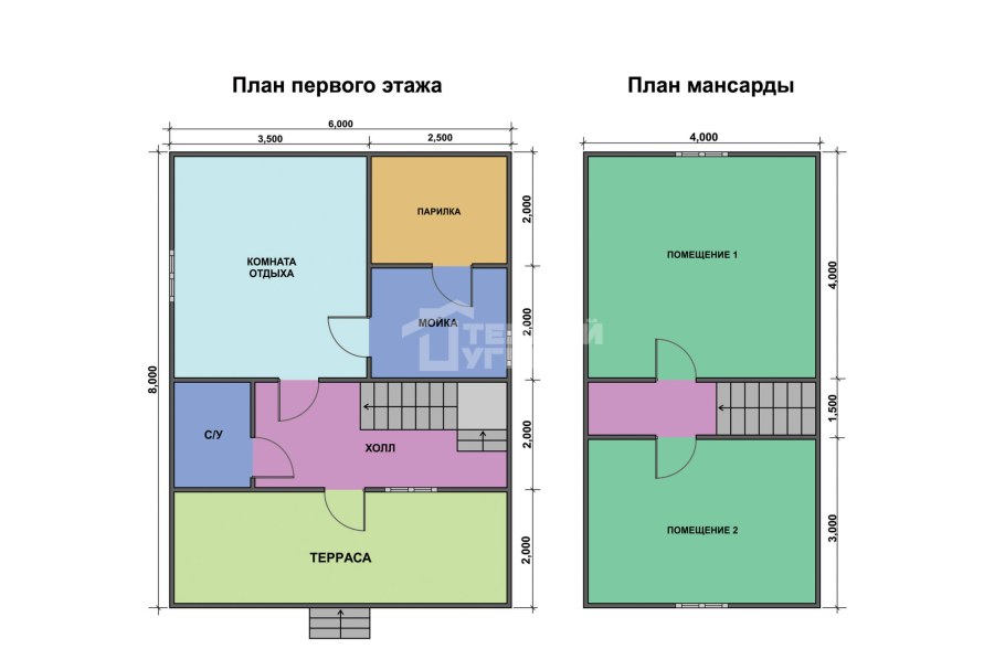 Планировка бани 6х6 с террасой