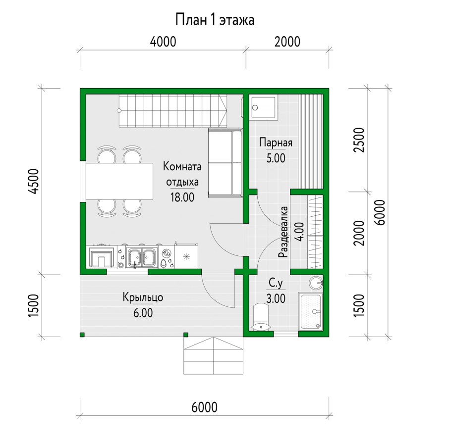Баня с мансардой 6х6 из бруса планировка