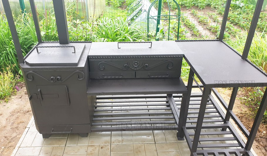 Печь-мангал "3в1" с печью под казан 12л крафт гриль