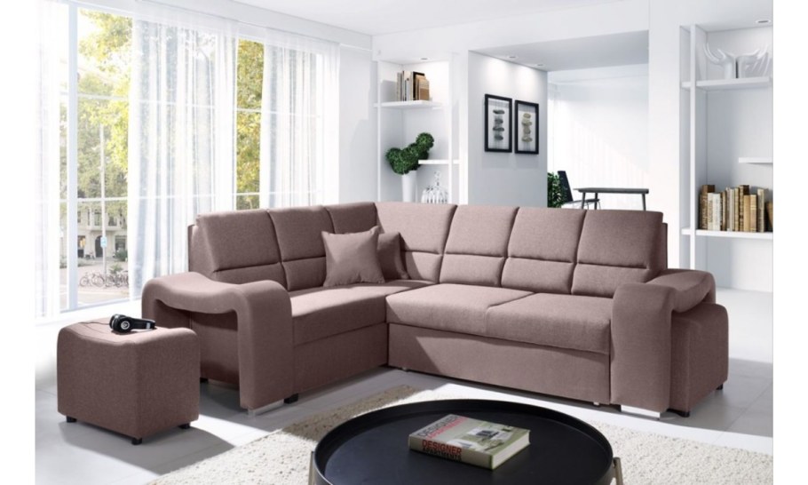 Угловой раскладной диван для гостиной бежевый