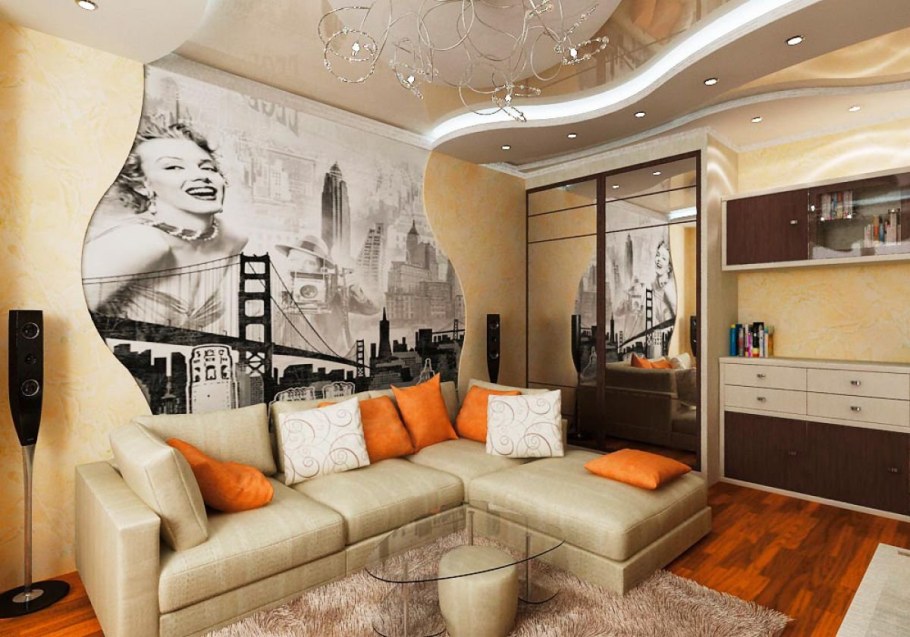 Фреска в гостиной в современном стиле