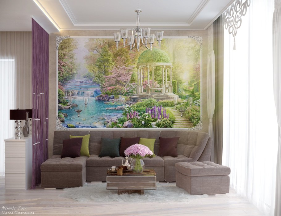 Интерьер с фотообоями в зале