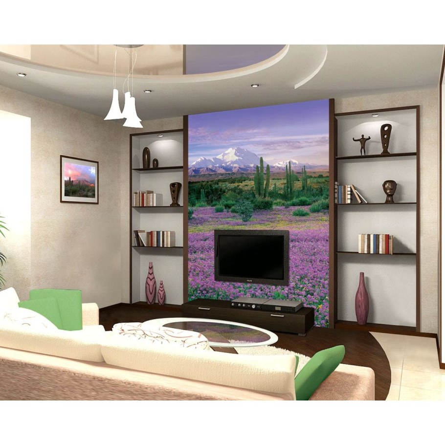 Фотообои на стену с телевизором в гостиной