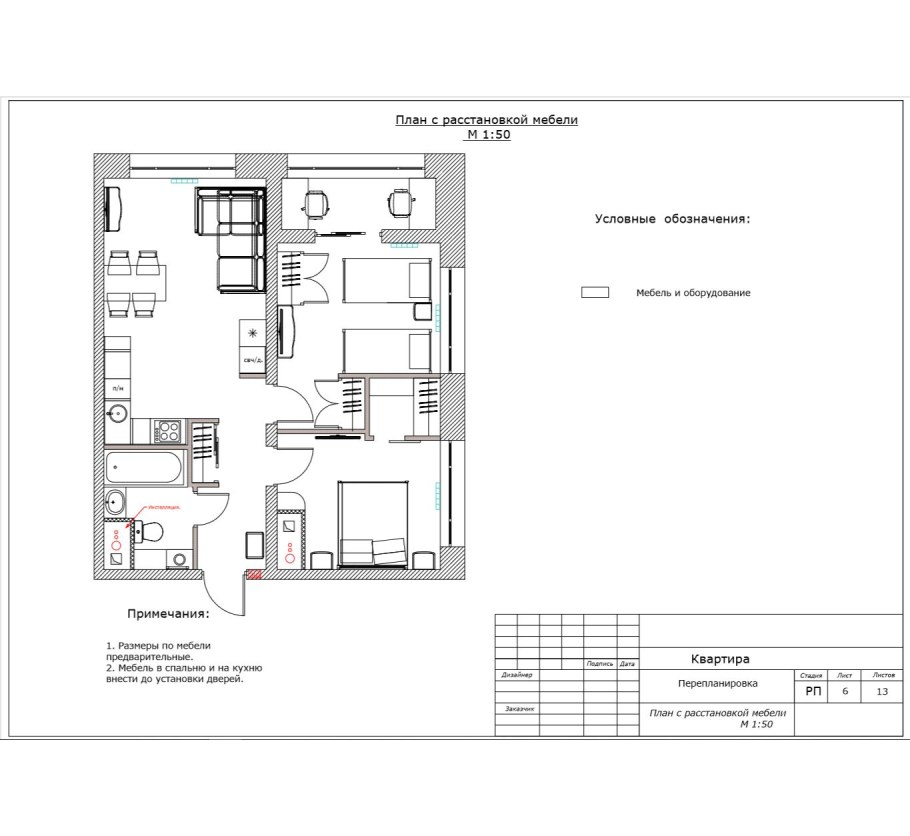 План расстановки мебели Примечания