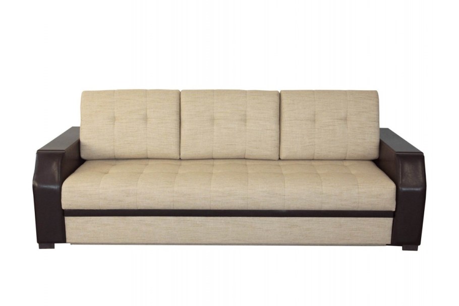 Диван Атлант рогожка бежевый кожаный