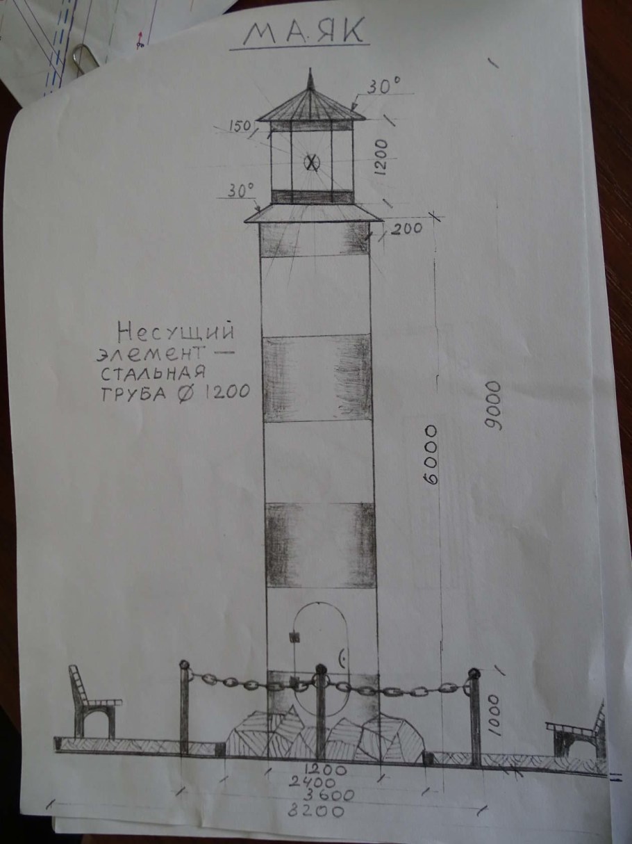 Чертеж маяка с размерами