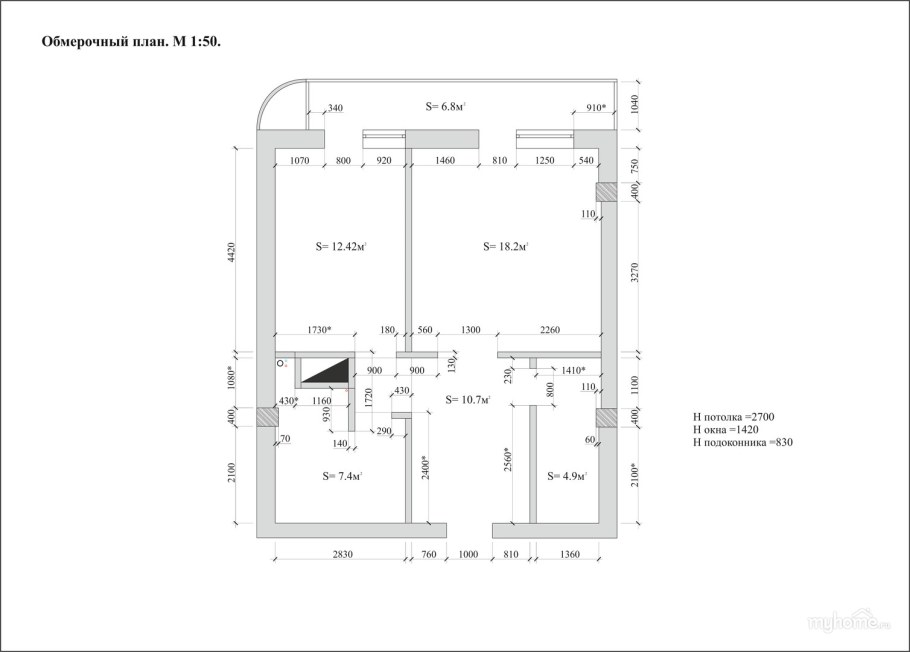 БТИ обмерочный план 1 комнатной квартиры