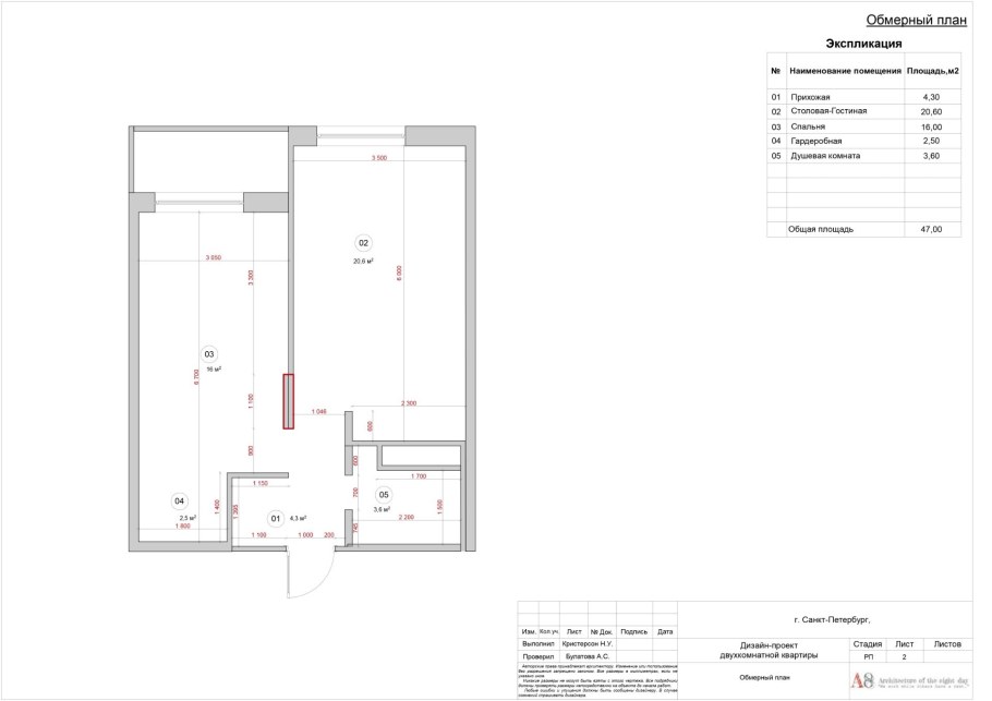 Обмерный план двухкомнатной квартиры