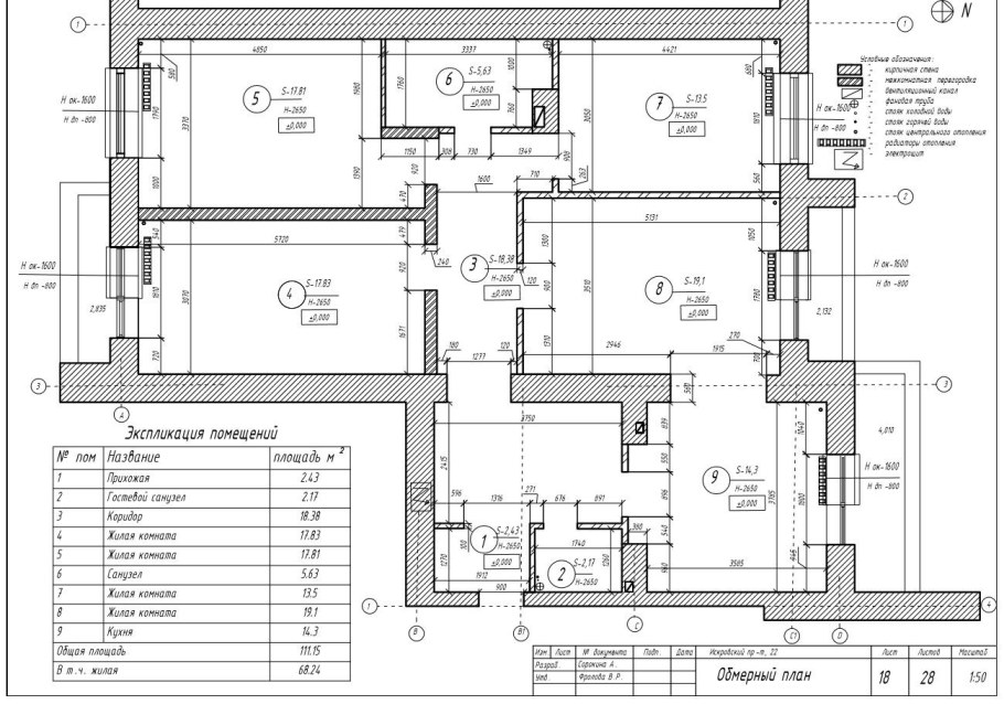Обмерочный план квартиры студии чертеж