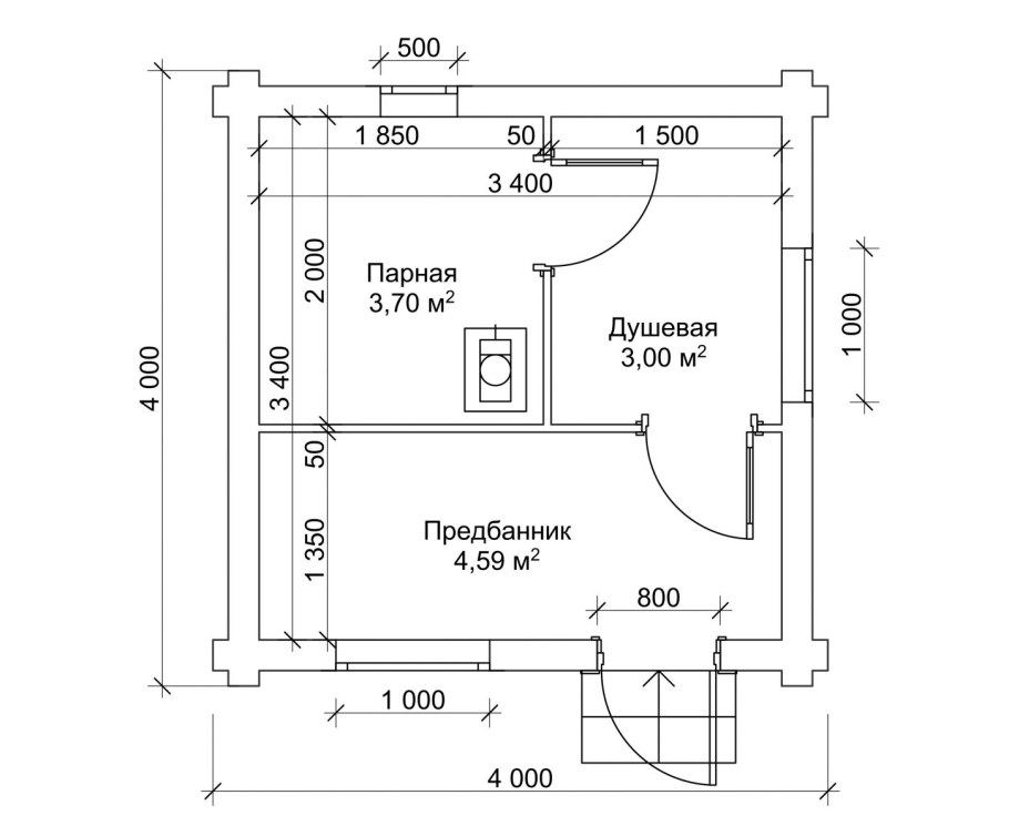Удобная планировка бани 4*4