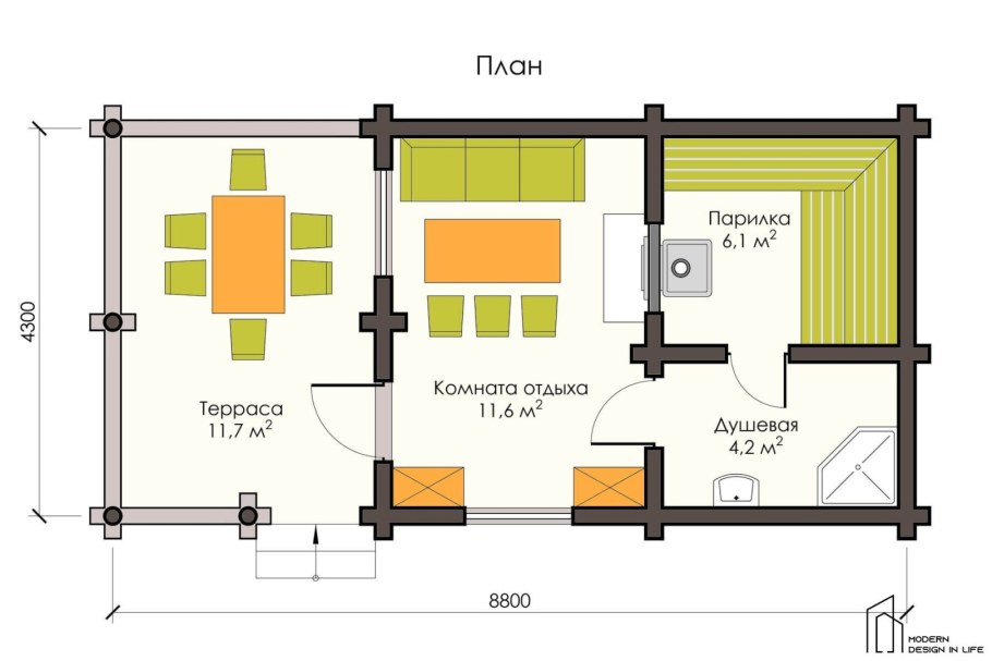 Схема парилки бани 6х4