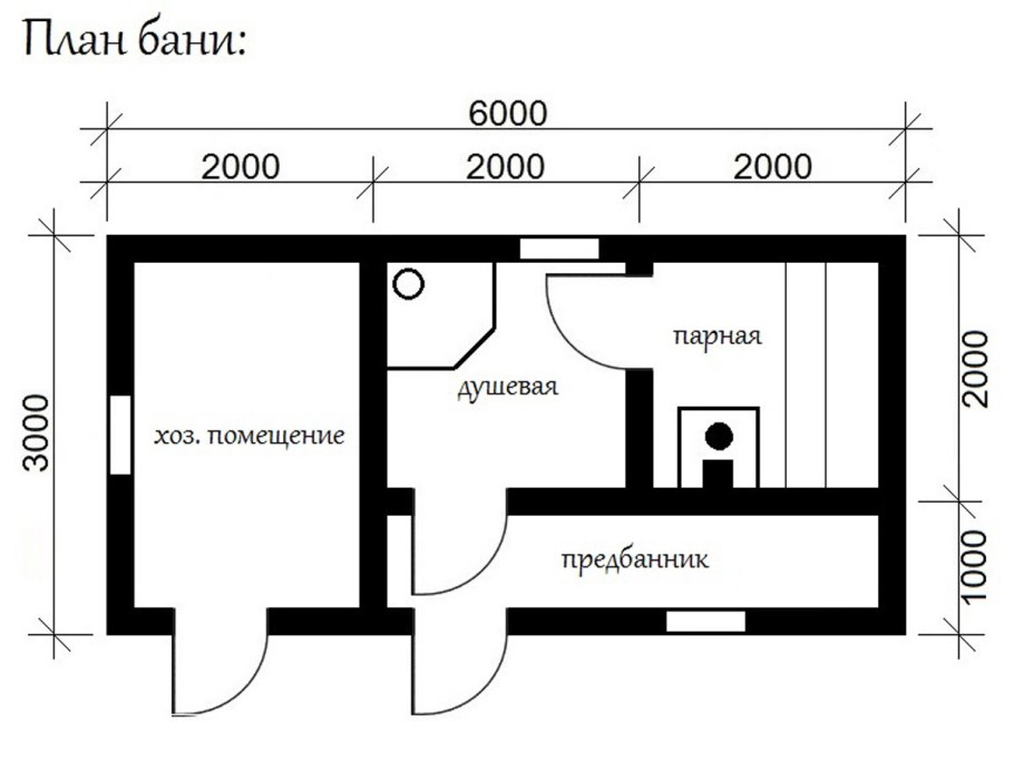 Чертеж каркасной бани 3х5