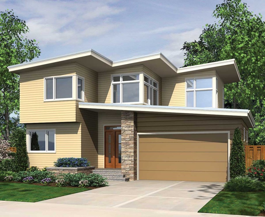 Дом с односкатной крышей и гаражом